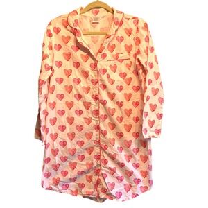 The Company Store Heart Print Cotton Nightshirt Small Red White classic comfy‎